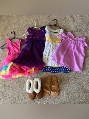 Bundle of adorable girl, summer Dresses size 5-7 with two pairs of size 5 shoes
